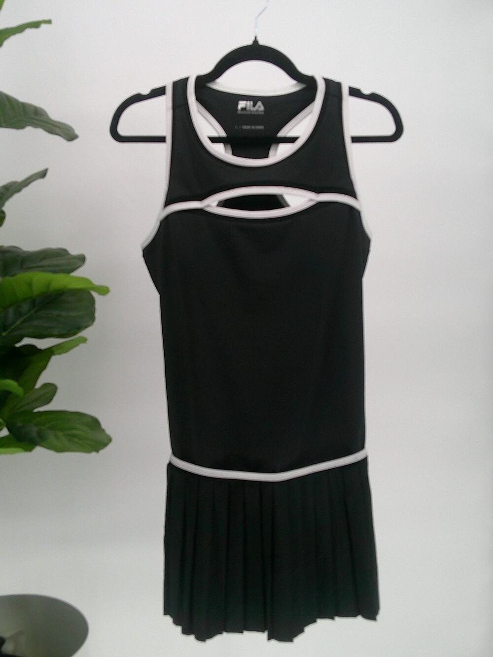 Fila Brandon Maxwell Womens Size Large Black Built In Bra Pleated Tennis Dress
